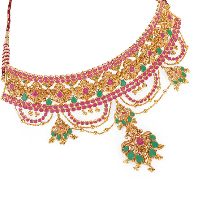 Tanishq 18KT Gold Ruby & Emerald 3-in-1 Choker Necklace for Women 3