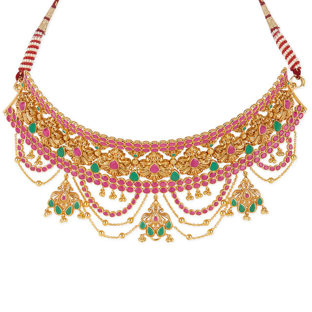 Tanishq 18KT Gold Ruby & Emerald 3-in-1 Choker Necklace for Women 5
