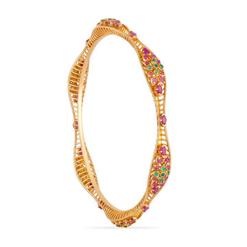 Tanishq 18KT Gold Ruby & Emerald Floral Jaali Bangle for Women