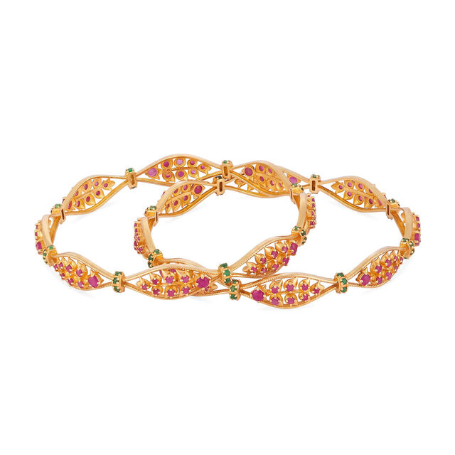 Tanishq 18KT Ruby & Emerald Nature's Harmony Bangle for Women 4