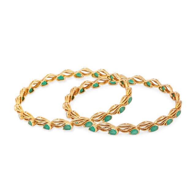 Tanishq 18KT Emerald Leaves Bangle Set for Women 4