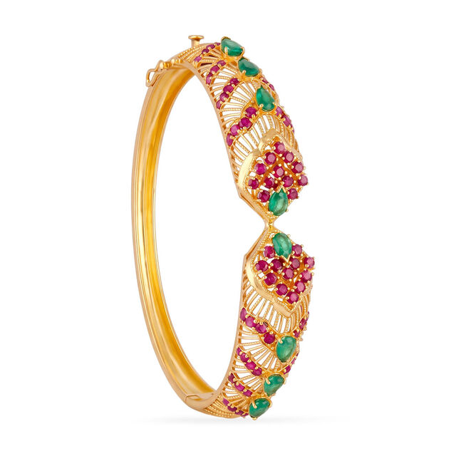 Tanishq 18KT Ruby & Emerald Jaali Bangle for Women 3