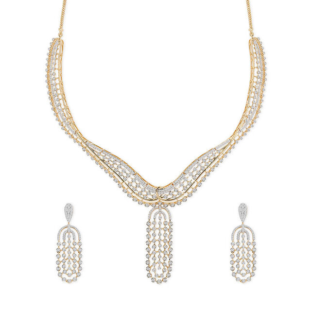 Tanishq 18KT Diamond Necklace Set for Women 