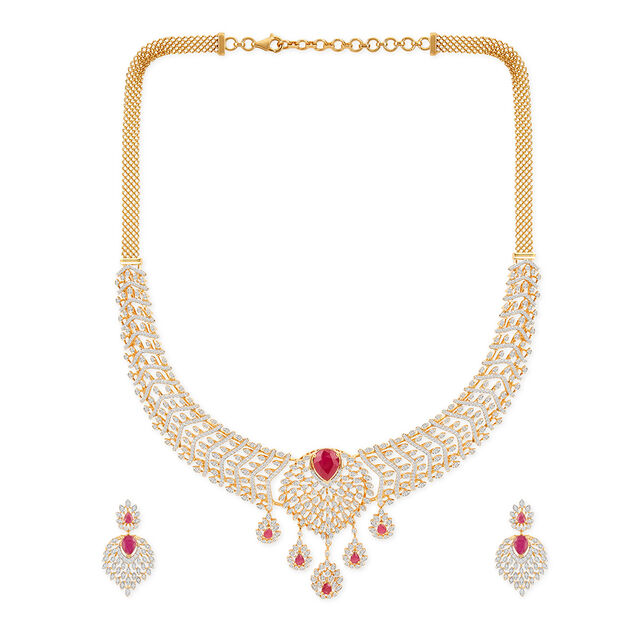 Tanishq 18KT Diamond Necklace Set for Women 