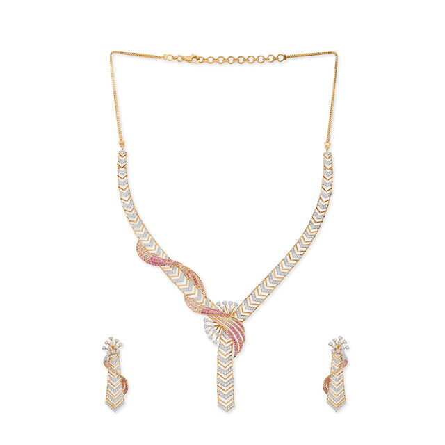 Tanishq 18KT Diamond Necklace Set for Women 