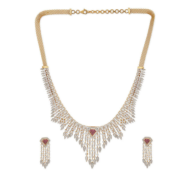 Tanishq 18KT Diamond Necklace Set for Women 