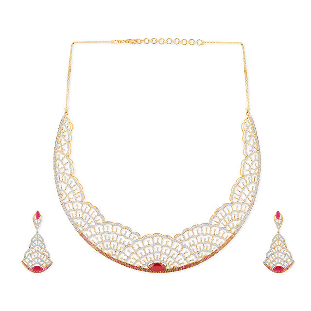 Tanishq 18KT Diamond Necklace Set for Women 