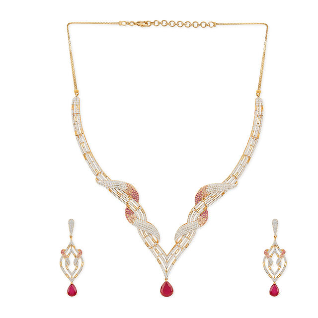 Tanishq 18KT Diamond Necklace Set for Women 