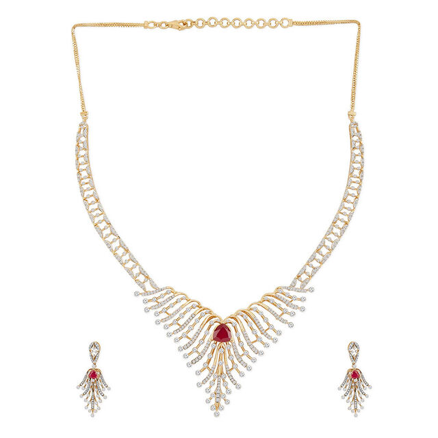 Tanishq 18KT Diamond Necklace Set for Women 