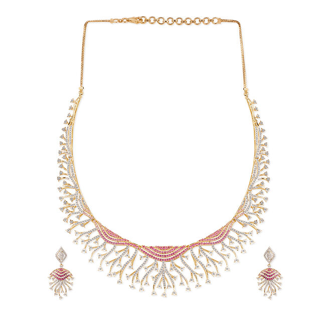 Tanishq 18KT Diamond Necklace Set for Women 