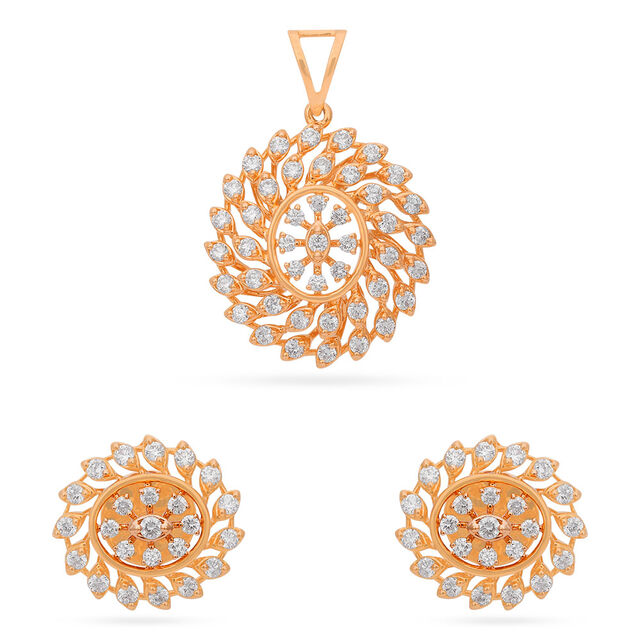 Tanishq 18 Karat Diamond Pendant and Earrings Set for Women 4