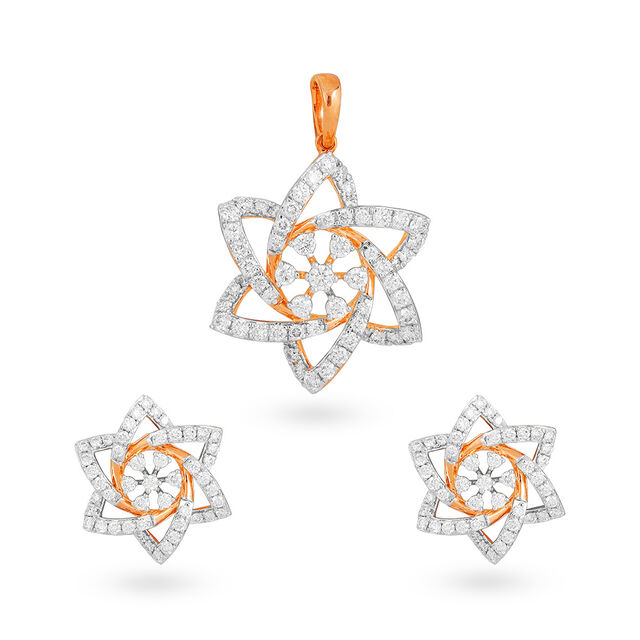 Geometric Star Diamond Pendant Set 
