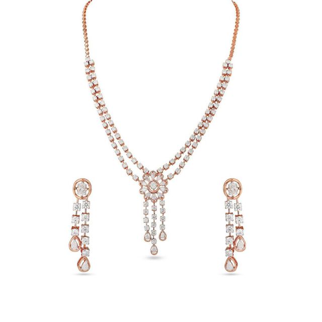 Tanishq 18 Karat Diamond Necklace Set for Women 