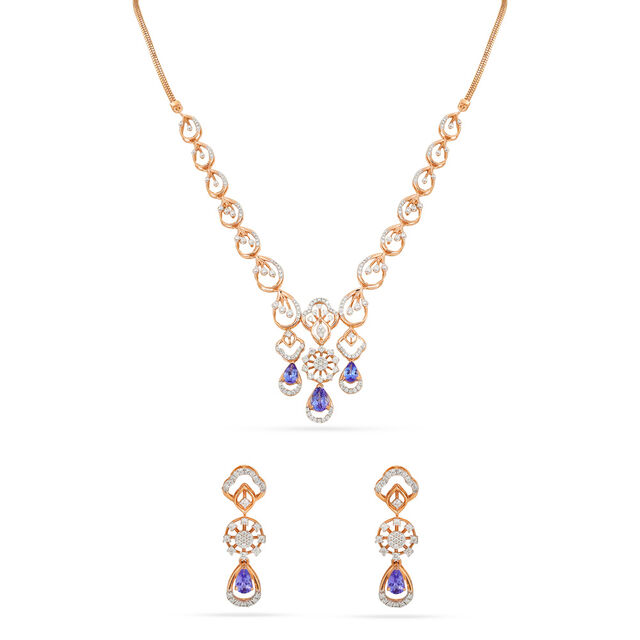 Refined 18-Karat Gold Leaf & Floral Necklace Set with Bluestone Accents 