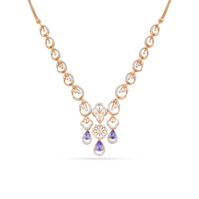 Refined 18-Karat Gold Leaf & Floral Necklace Set with Bluestone Accents 2