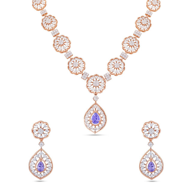Radiant Sapphire and Diamond Necklace Set 