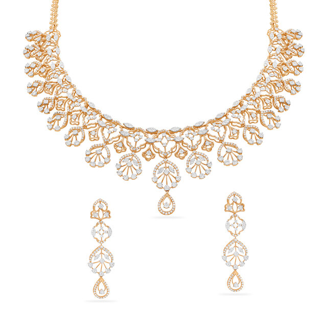 Exquisite Gold Diamond Necklace Set 