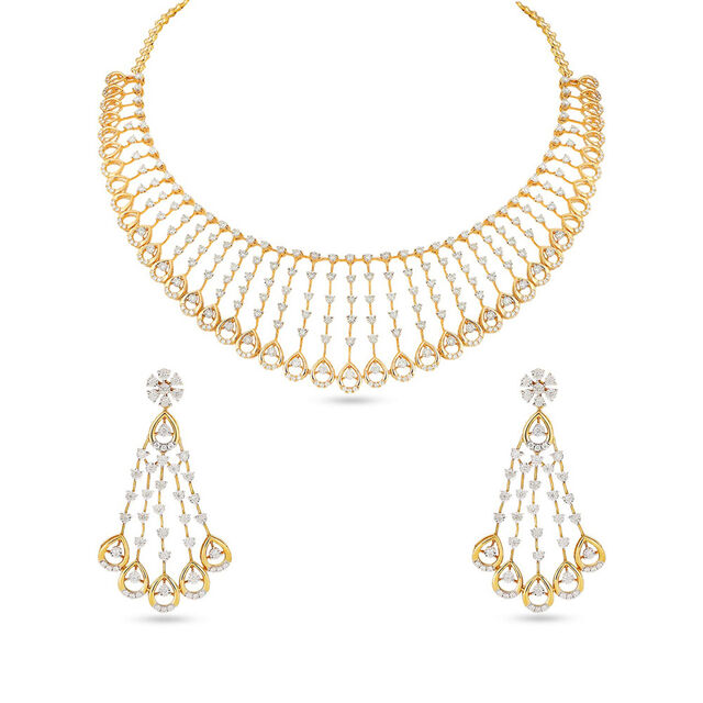 Radiant Diamond Waterfall Necklace Set 