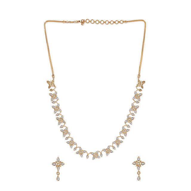Tanishq 18KT Delicate Ixora Necklace Set for Women 