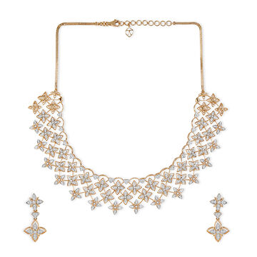 Tanishq 18 KT Ixora Lace Diamond Necklace Set for Women