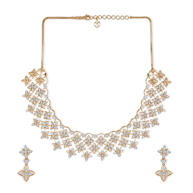 Tanishq 18 KT Ixora Lace Diamond Necklace Set for Women 