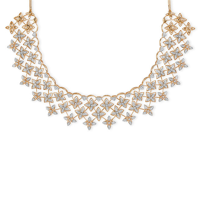 Tanishq 18 KT Ixora Lace Diamond Necklace Set for Women 2