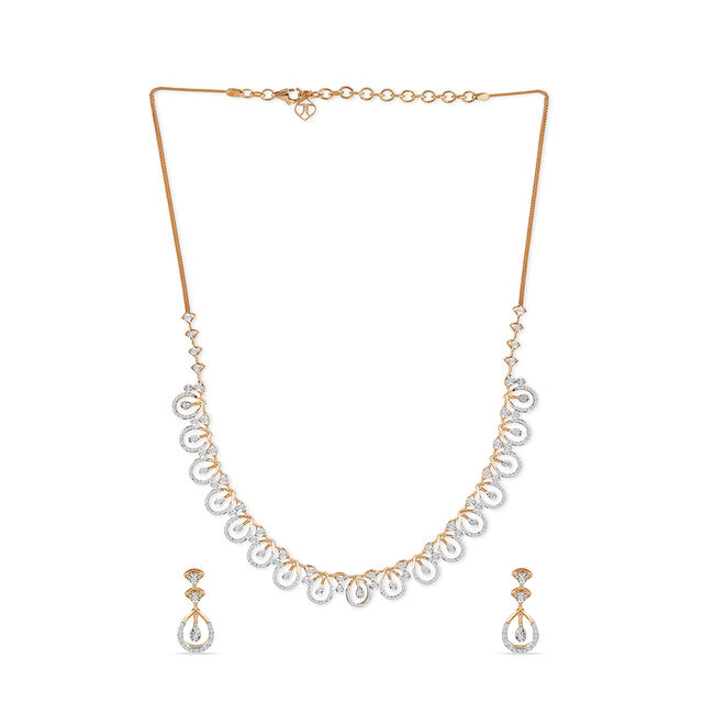 Tanishq 18KT Petal Weave Diamond Necklace Set for Women 