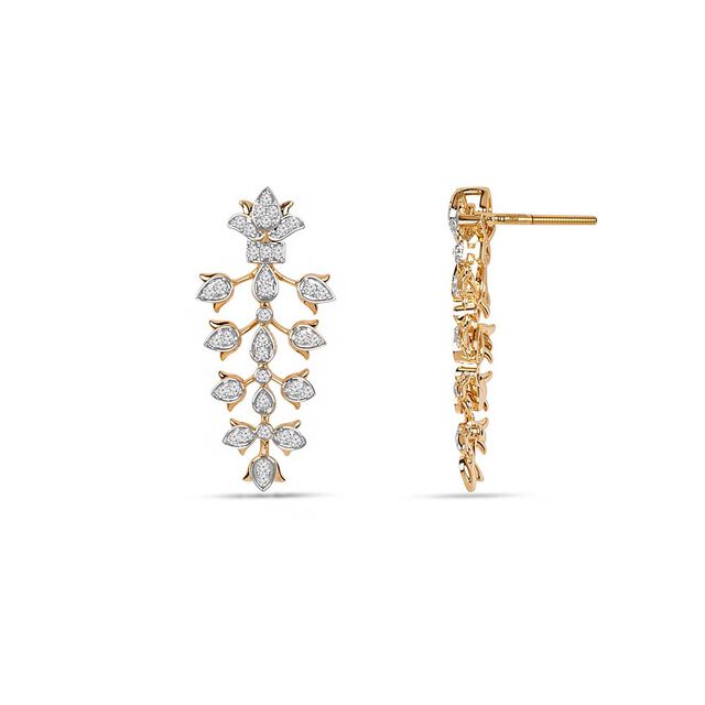 Tanishq 18KT Cascading Blossom Earrings for Women 2