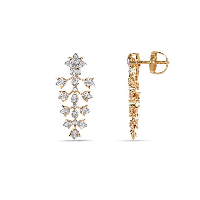 Tanishq 18KT Cascading Blossom Earrings for Women 3