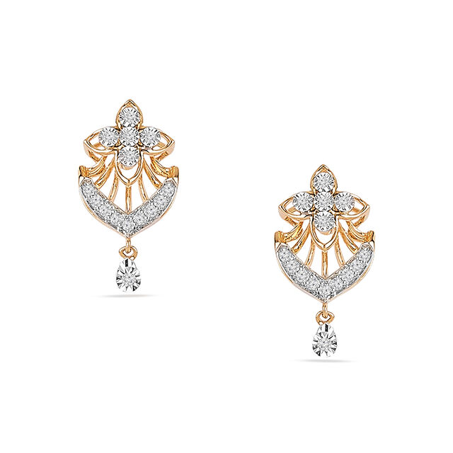 Tanishq 18KT Palakka Halo Drop Earrings for Women 