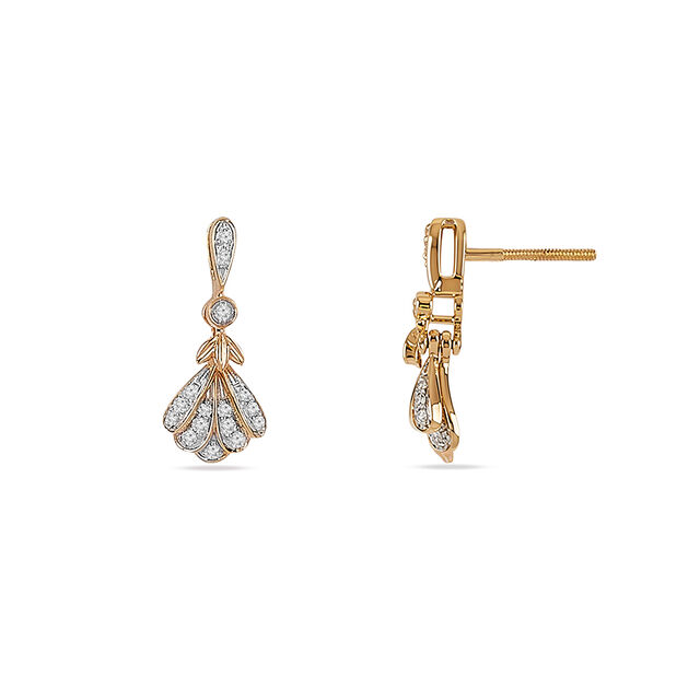 Tanishq 18KT Fanned Blossom Drop Diamond Earrings for Women 4