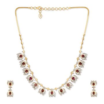 Tanishq 18KT Inverted Lotus Radiance Necklace Set for Women