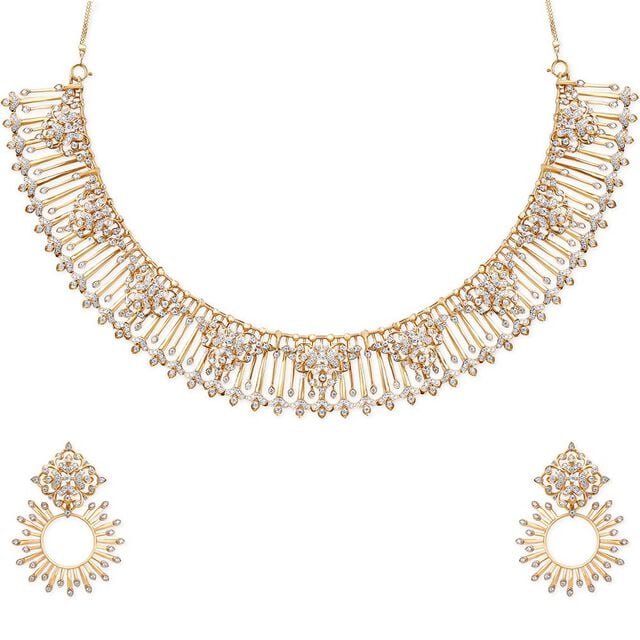 Tanishq 18KT Striped Geometry Modular Necklace Set 