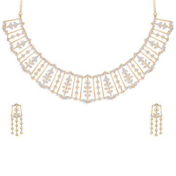 Tanishq 18KT Floral Panel Necklace Set for Women