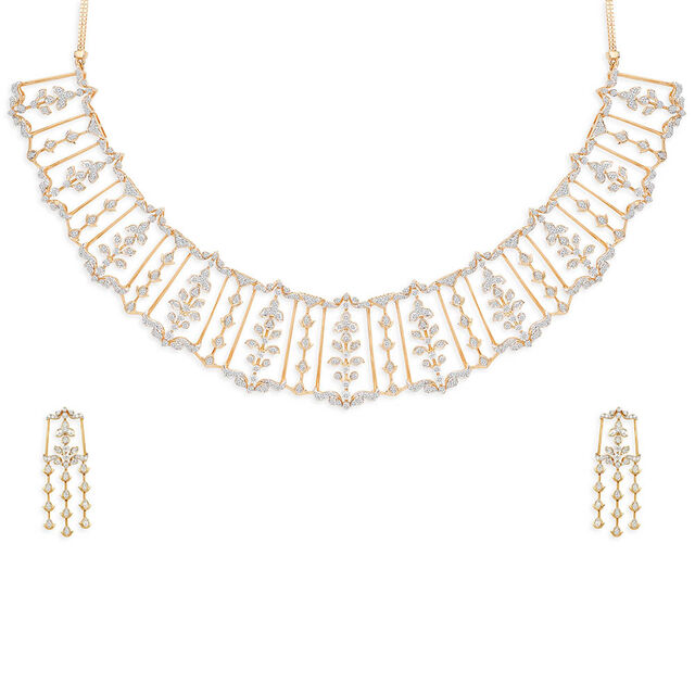 Tanishq 18KT Floral Panel Necklace Set for Women 