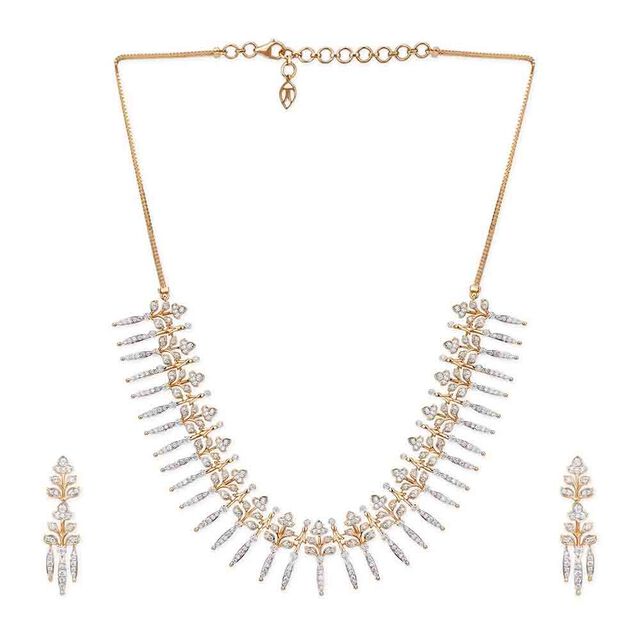 Tanishq 18KT Diamond Mullamottu Revival Necklace Set for Women 2