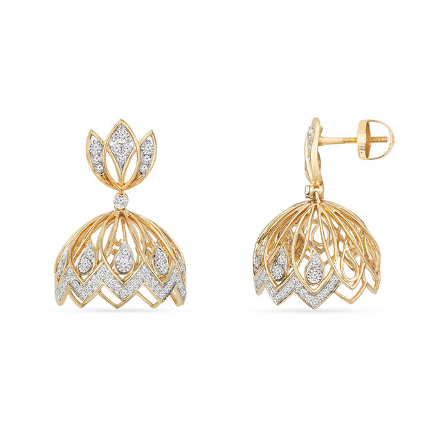 Tanishq 18KT Lotus Cascade Jhumka for Women 2