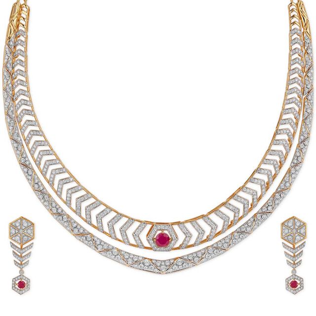 Tanishq Crimson Brilliance Modular Necklace Set for Women 