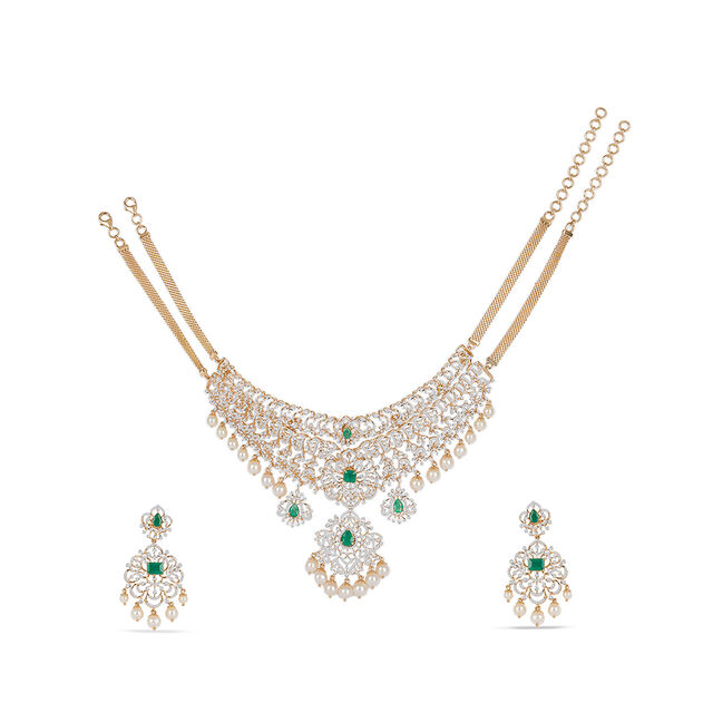 Tanishq 18KT Diamond Necklace Set for Women 
