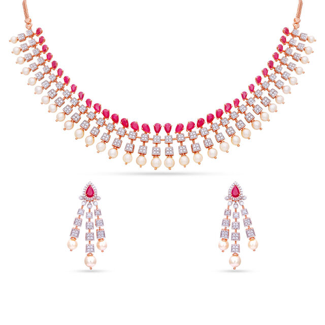 Tanishq 18 Karat Diamond Necklace Set for Women 