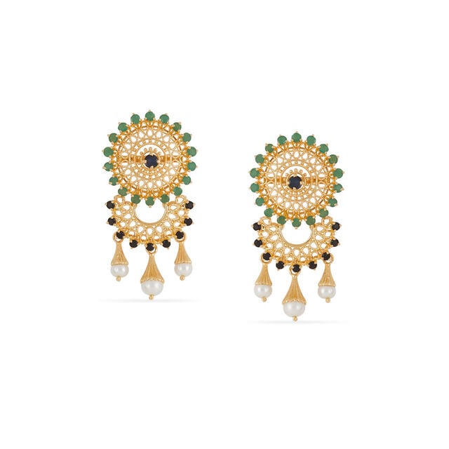Tanishq 18KT Gold Emerald & Blue Sapphire Earrings for Women 