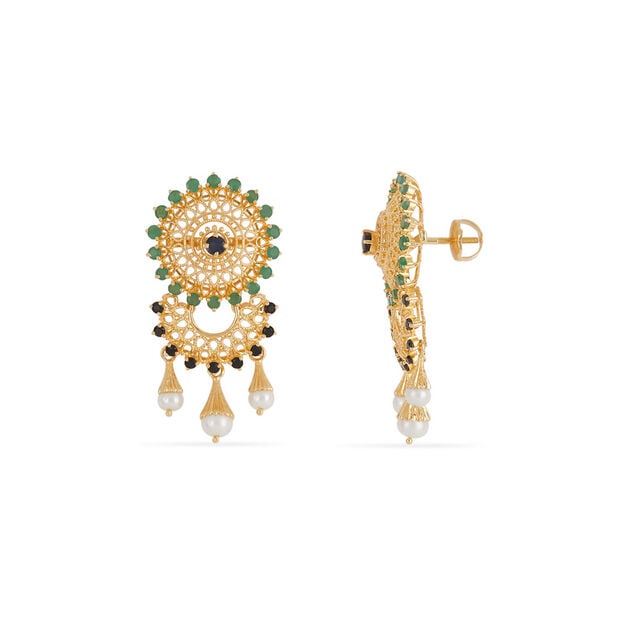 Tanishq 18KT Gold Emerald & Blue Sapphire Earrings for Women 3
