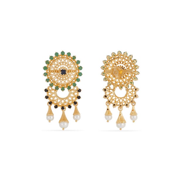 Tanishq 18KT Gold Emerald & Blue Sapphire Earrings for Women 4