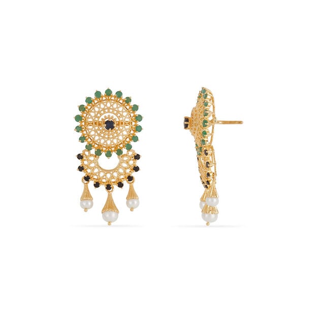 Tanishq 18KT Gold Emerald & Blue Sapphire Earrings for Women 5