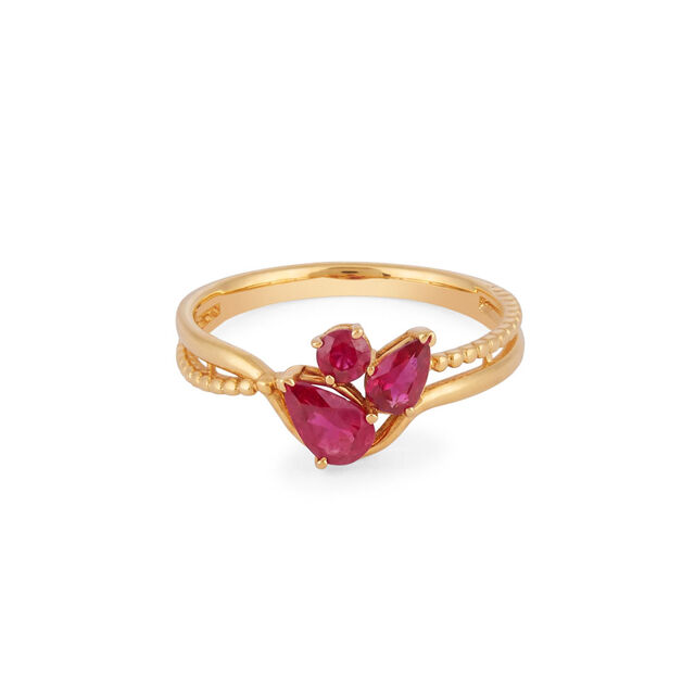 Tanishq 18KT Petals of Grace Ruby Ring for Women 