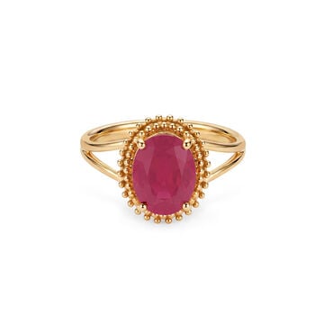 Tanishq 18KT Ruby Beaded Halo Gold Ring for Women