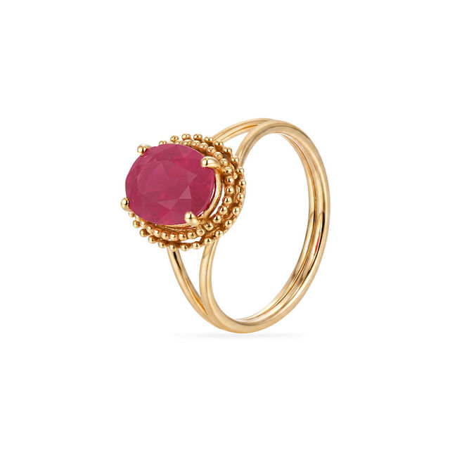 Tanishq 18KT Ruby Beaded Halo Gold Ring for Women 2