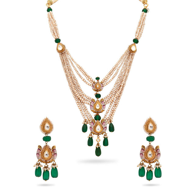 Pearl Poetry Gold Necklace & Earrings Set,,hi-res