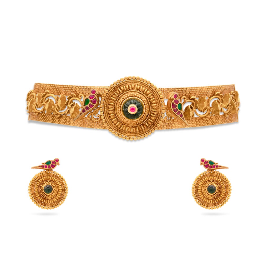 Buy Gold Gemstones Necklace Earrings Set at Best Price Tanishq US