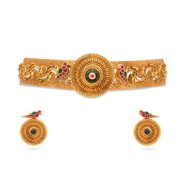 Gold & Gemstones Necklace & Earrings Set